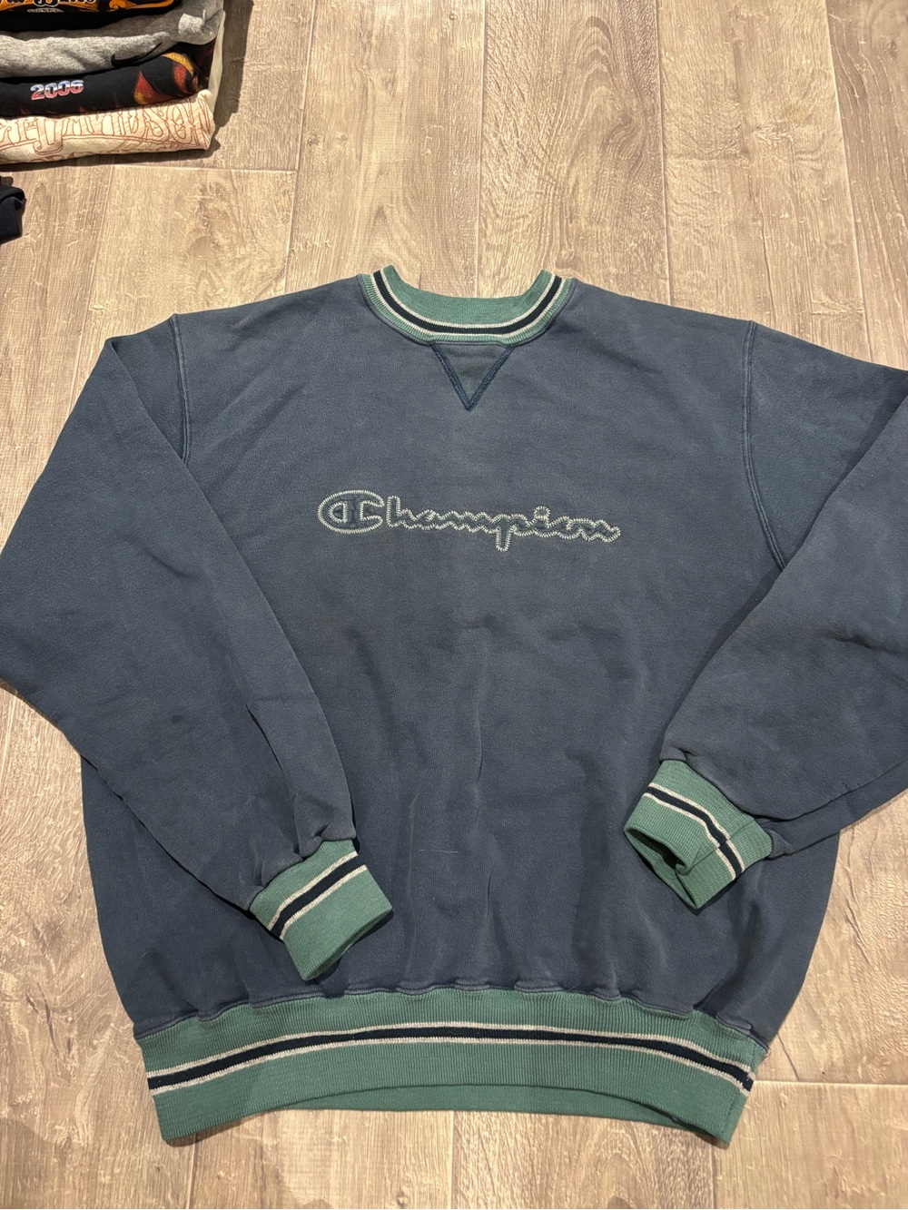 Vintage Champion Navy Crewneck Sweatshirt with Green Trim
